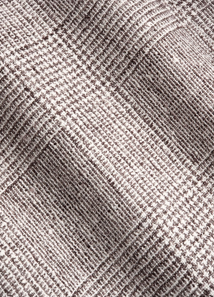 SUITSUPPLY Summer Linen Polyamide by Ferla, Italy Light Taupe Checked Tailored Fit Havana Suit