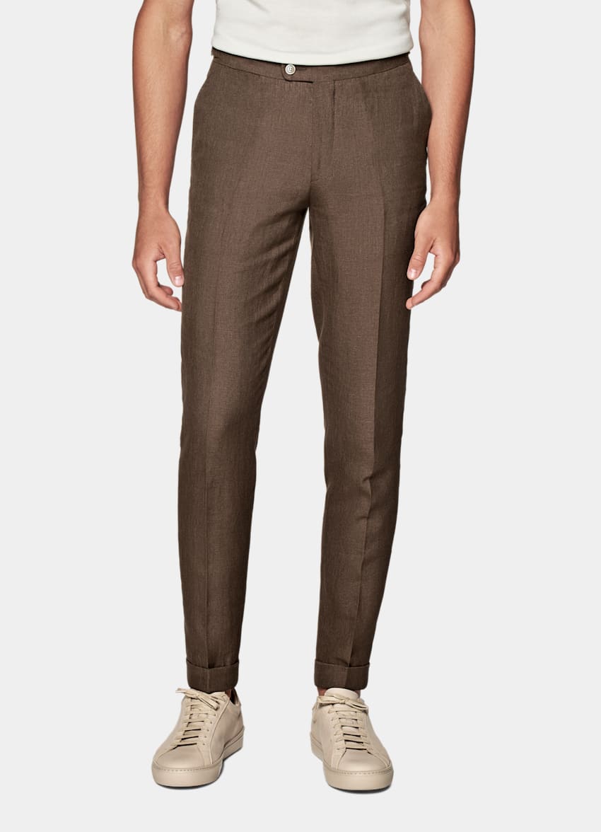 Dark Brown Custom Made Trousers | Pure Linen | Suitsupply Online Store
