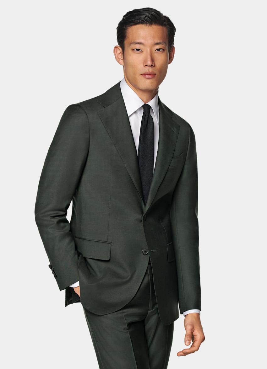 SUITSUPPLY All Season Pure S110's Wool by Vitale Barberis Canonico, Italy Dark Green Custom Made Suit