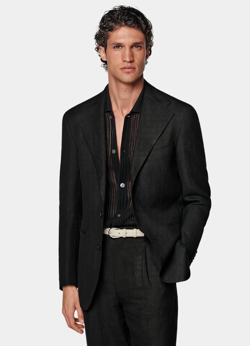 SUITSUPPLY Pure Linen by Rogna, Italy Black Custom Made Suit