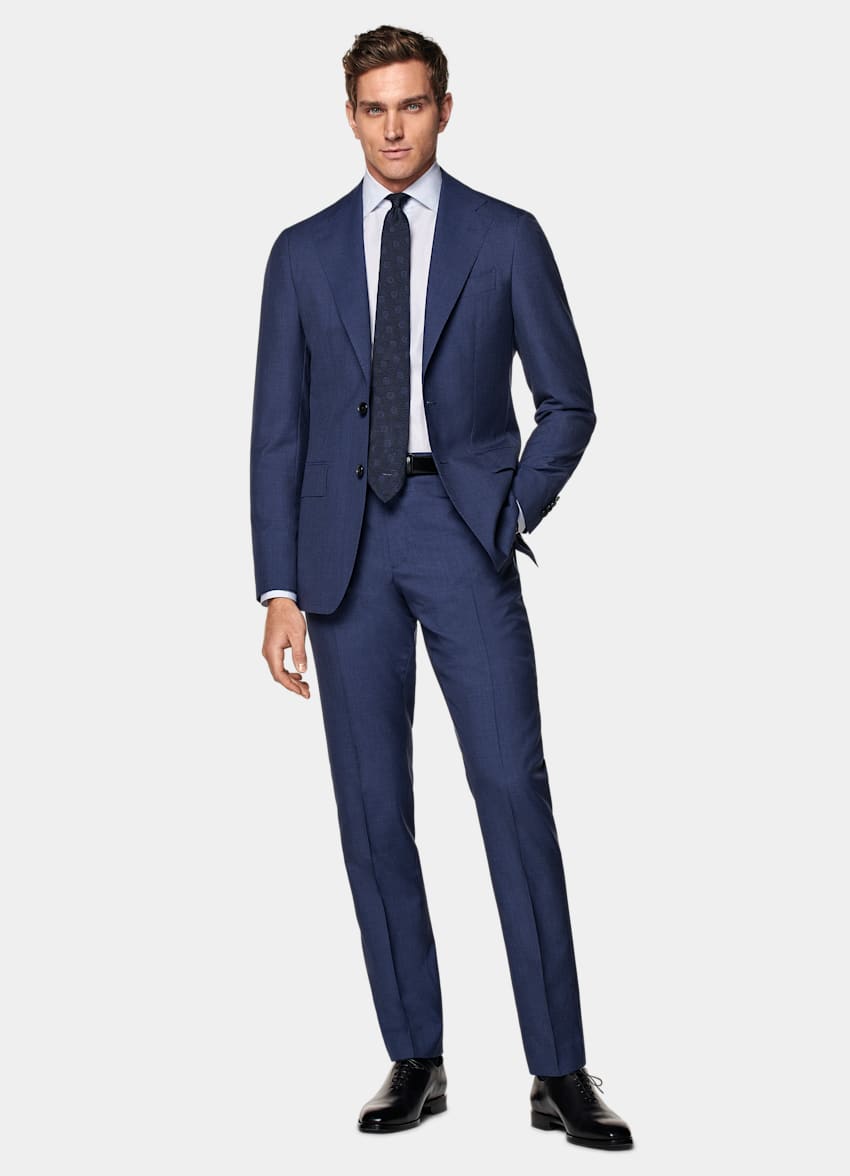 SUITSUPPLY Pure S120's Tropical Wool by Vitale Barberis Canonico, Italy Mid Blue Custom Made Suit