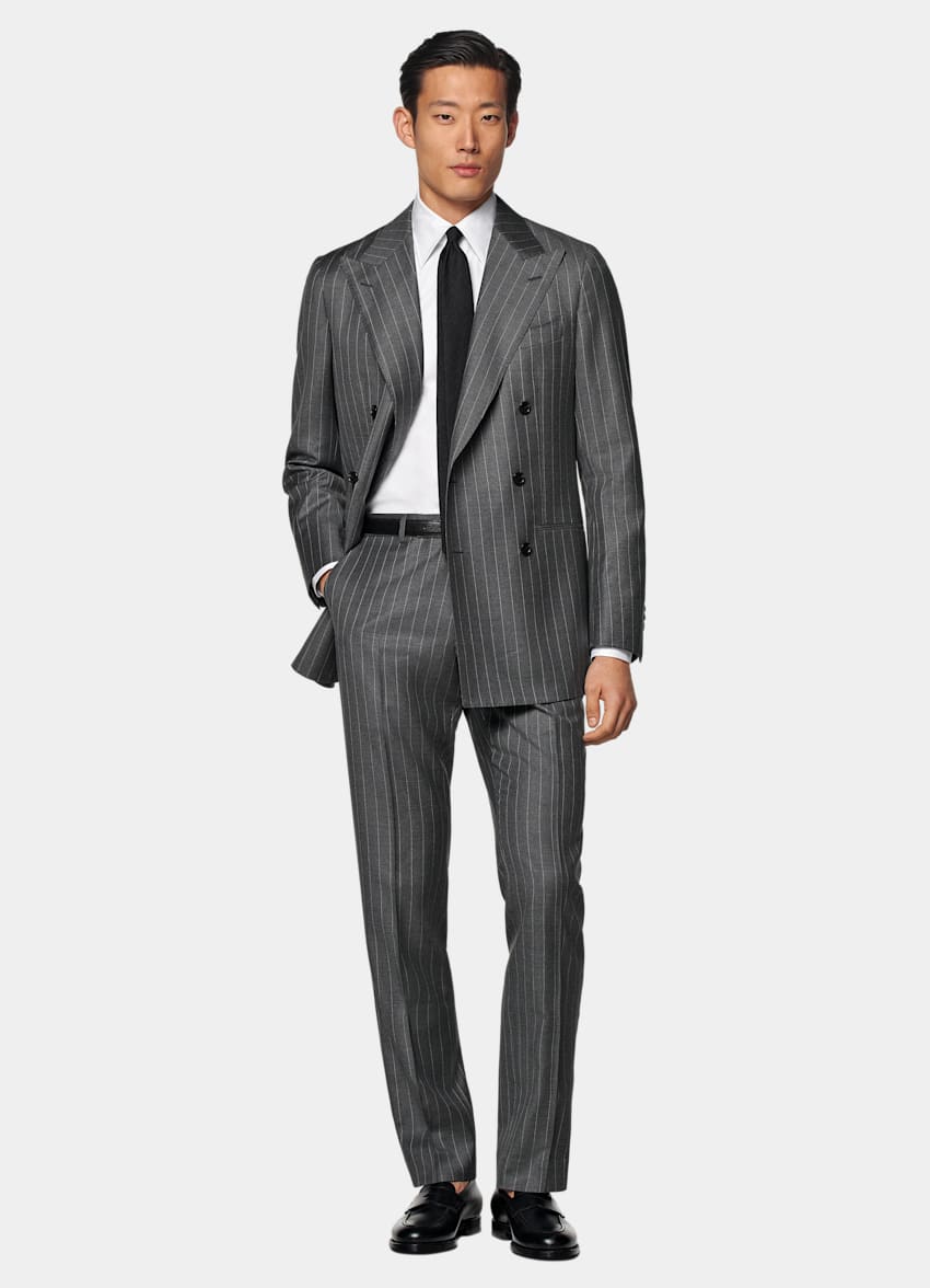 SUITSUPPLY Pure S110's Wool by Vitale Barberis Canonico, Italy Mid Grey Striped Custom Made Suit