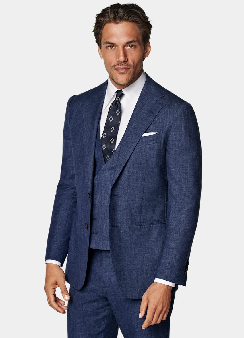 SUITSUPPLY Summer Pure Wool by E.Thomas, Italy Mid Blue Custom Made Suit