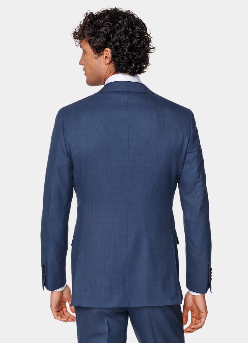 SUITSUPPLY Pure S150's Wool by E.Thomas, Italy Mid Blue Three-Piece Tailored Fit Lazio Suit