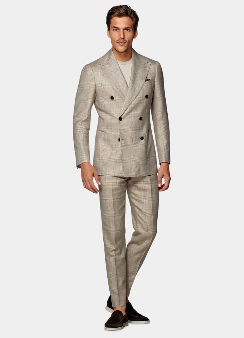Light Brown Checked Havana Suit in Wool Silk Linen | SUITSUPPLY US