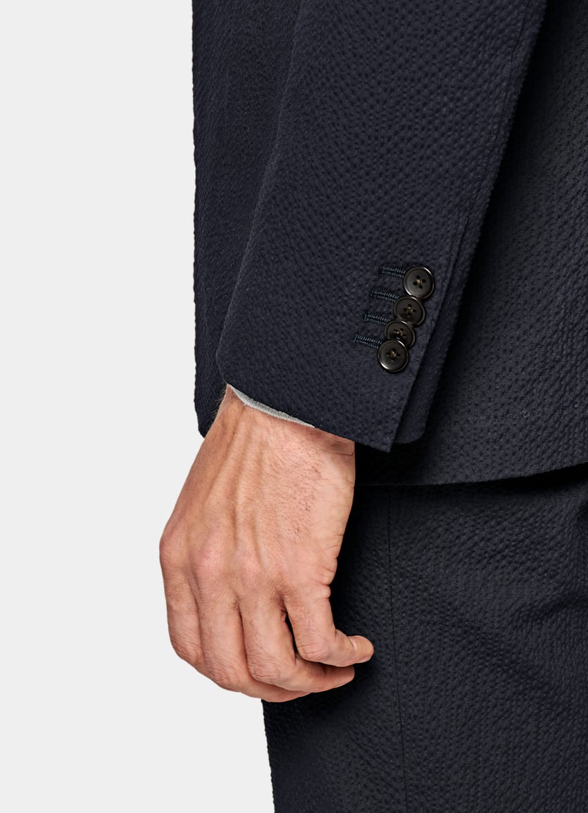 SUITSUPPLY Stretch Cotton Seersucker by Subalpino, Italy Navy Havana Suit