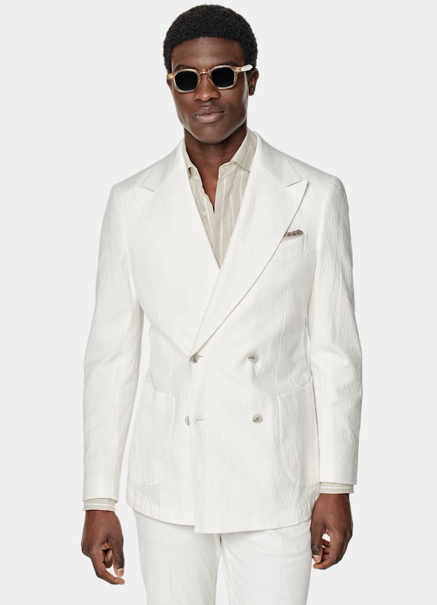 Off-White Havana Suit | Stretch Cotton Seersucker Double Breasted ...