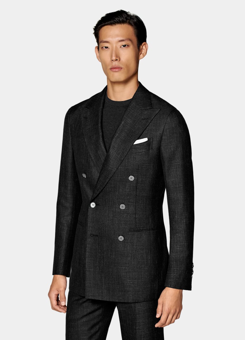 SUITSUPPLY Wool Silk Linen by E.Thomas, Italy Dark Grey Havana Suit