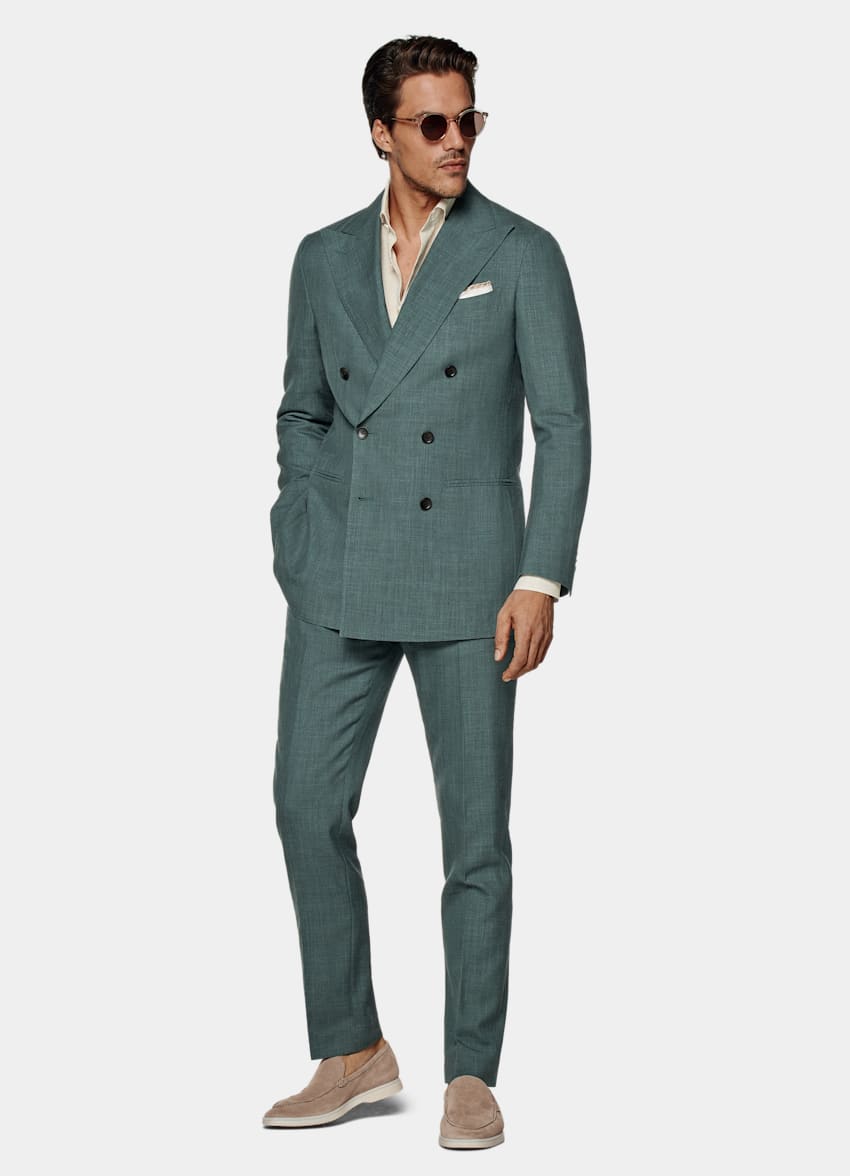 SUITSUPPLY Wool Silk Linen by E.Thomas, Italy Green Havana Suit