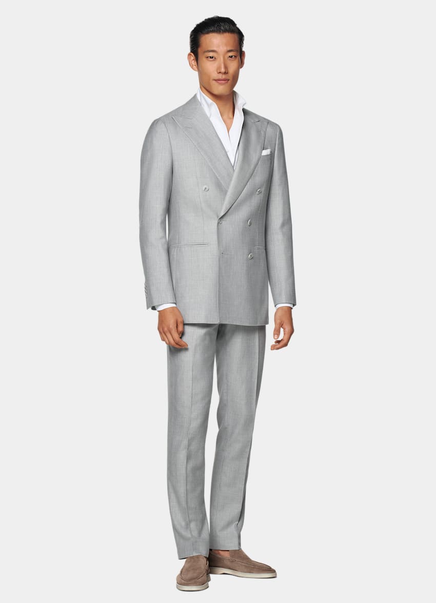 SUITSUPPLY Summer Wool Silk Linen by Rogna, Italy Light Grey Tailored Fit Havana Suit