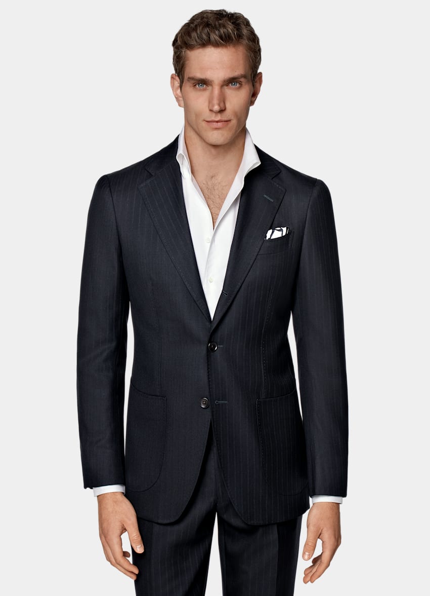 SUITSUPPLY Pure S150's Wool by E.Thomas, Italy Navy Striped Havana Suit