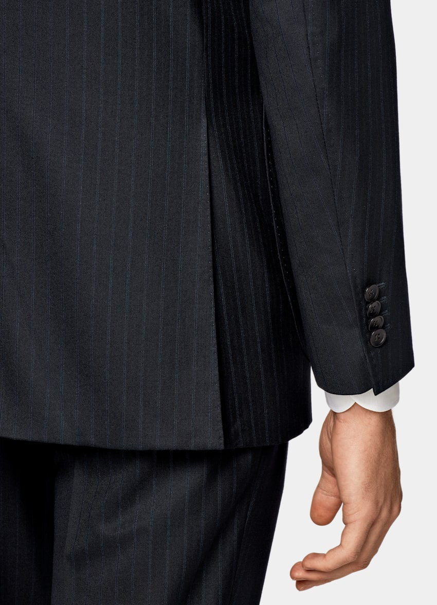 SUITSUPPLY All Season Pure S150's Wool by E.Thomas, Italy Navy Striped Tailored Fit Havana Suit