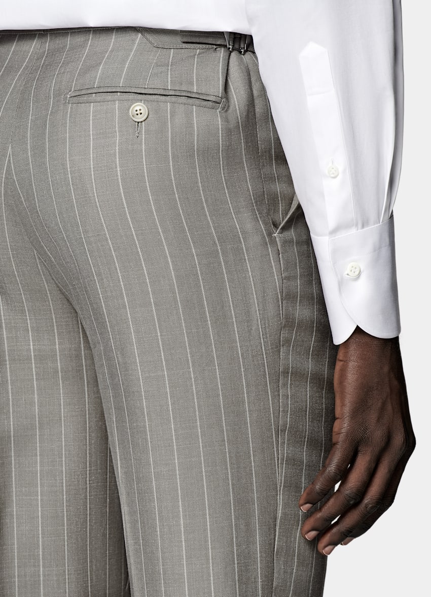 SUITSUPPLY Wool Silk Linen by E.Thomas, Italy Taupe Striped Havana Suit