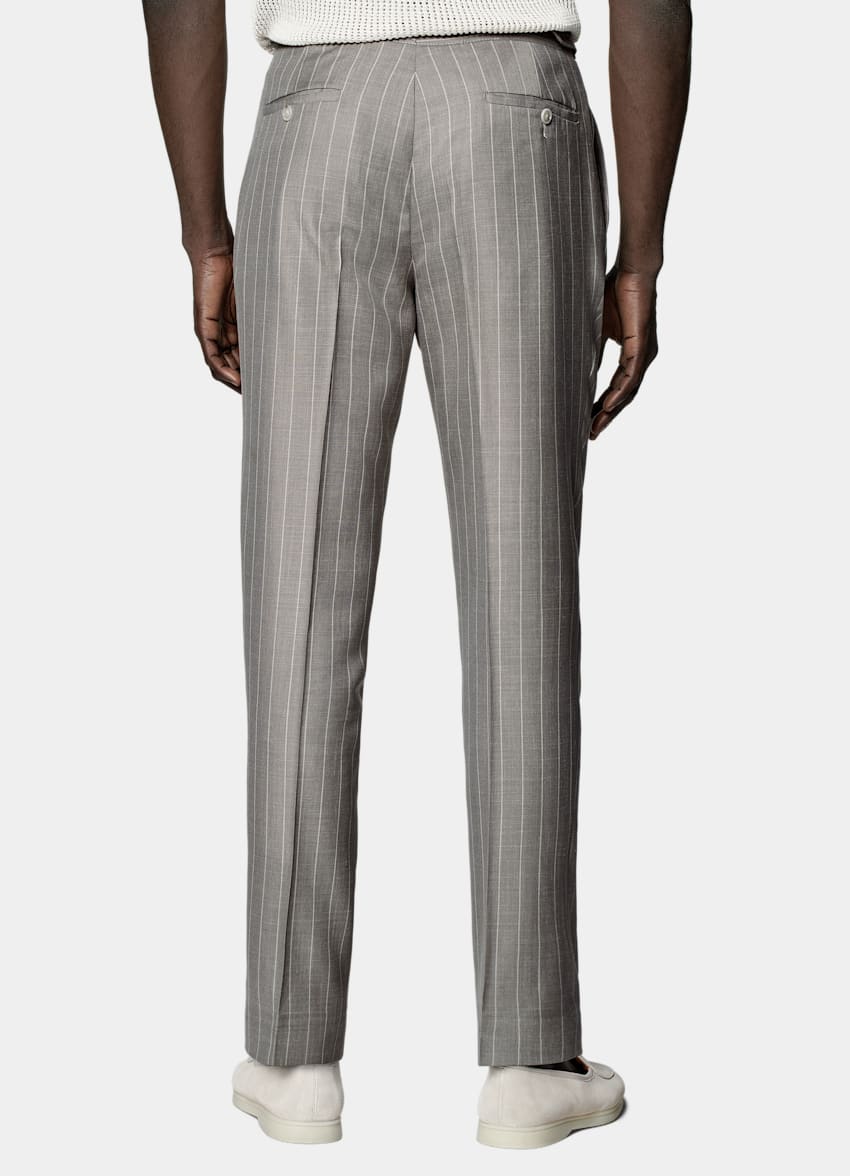 SUITSUPPLY Summer Wool Silk Linen by E.Thomas, Italy Taupe Striped Tailored Fit Havana Suit