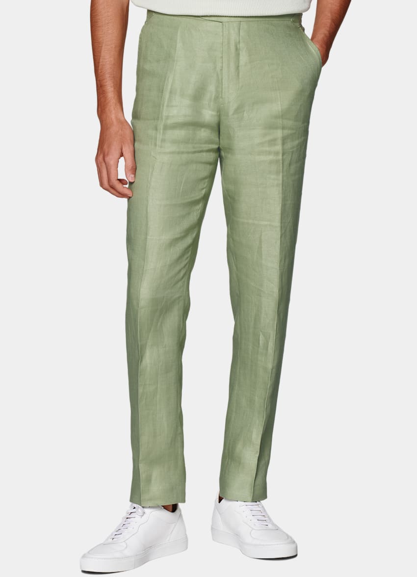 SUITSUPPLY Rent linne från Leomaster, Italien Havana ljusgrön kostym med tailored fit