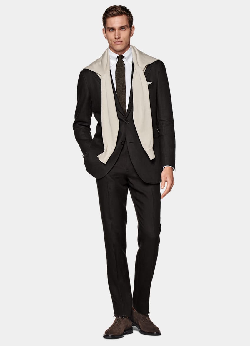 SUITSUPPLY Pure Linen by Di Sondrio, Italy Dark Brown Roma Suit