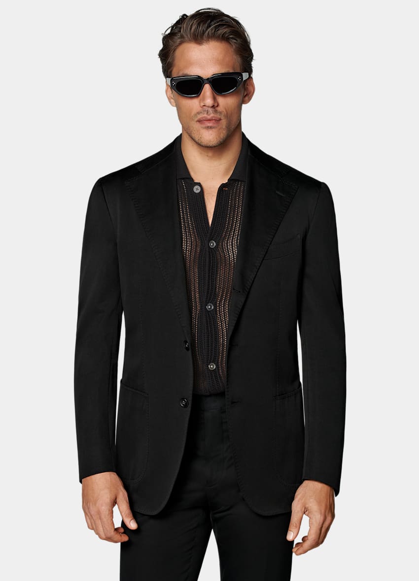 SUITSUPPLY Cotton Cashmere by Solbiati, Italy Black Roma Suit