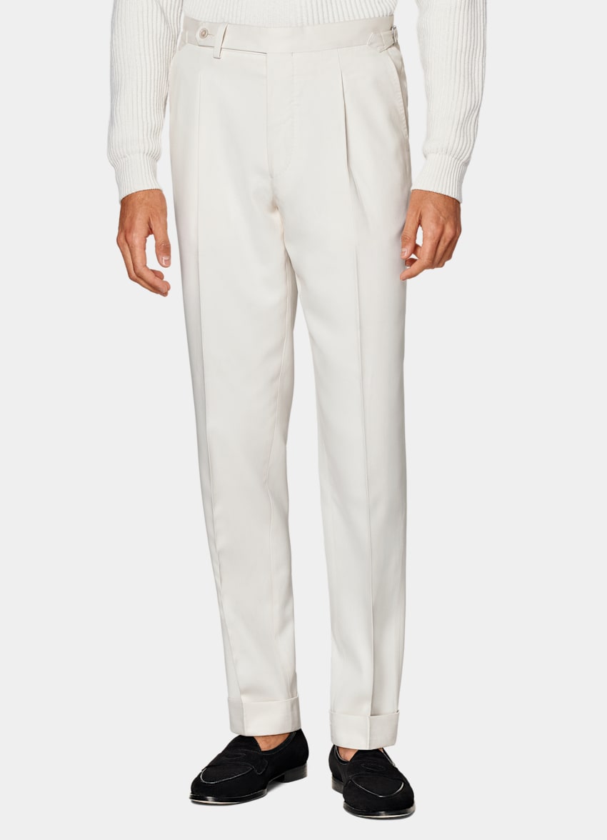 SUITSUPPLY All Season Pure Silk by Lanificio Ermenegildo Zegna, Italy Off-White Tailored Fit Havana Suit