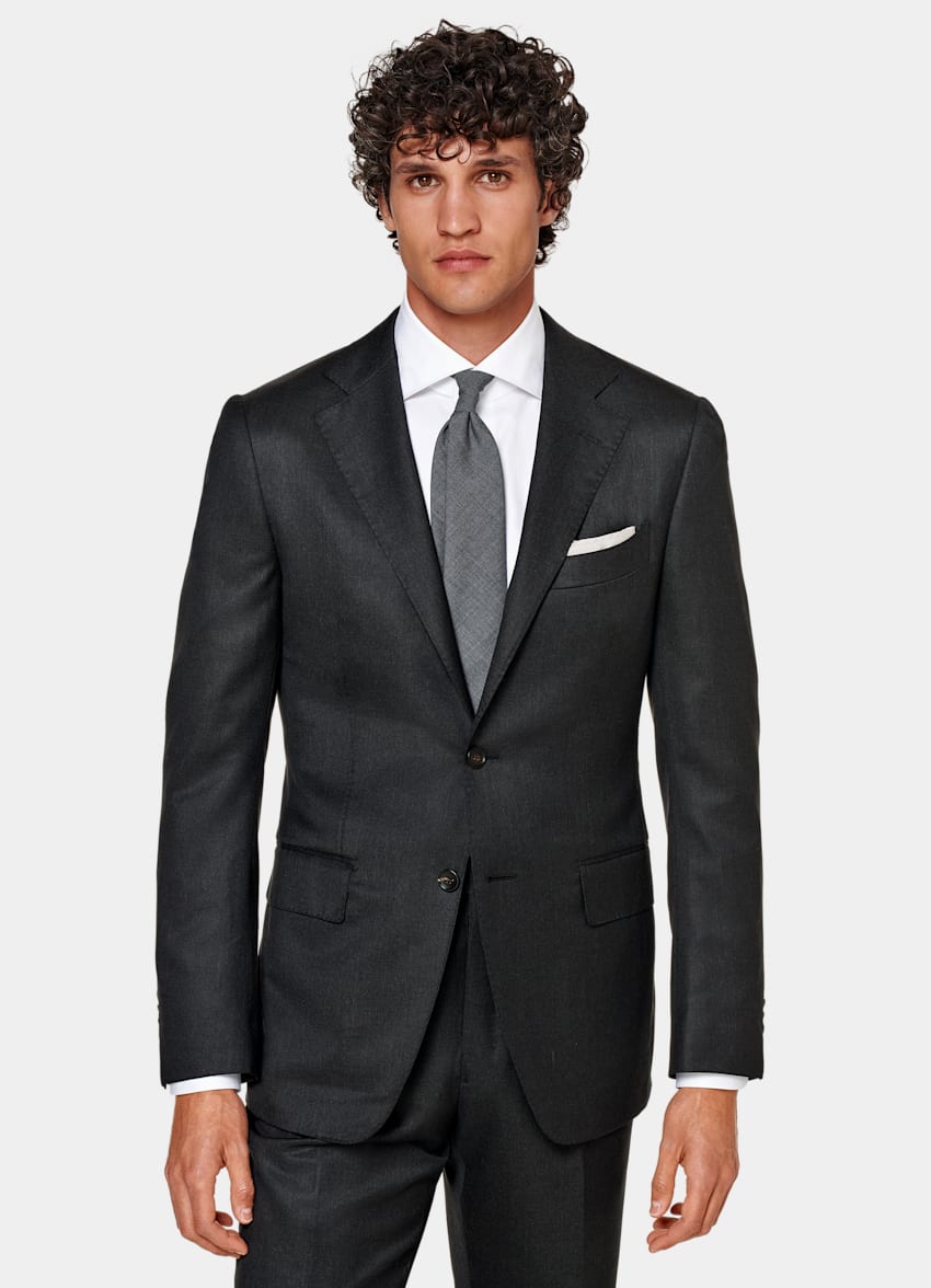 SUITSUPPLY All Season Wool Cashmere by E.Thomas, Italy Dark Grey Tailored Fit Lazio Suit