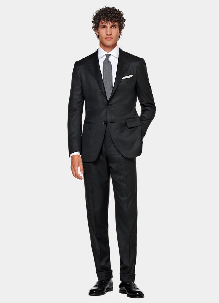 SUITSUPPLY Wool Cashmere by E.Thomas, Italy Dark Grey Tailored Fit Lazio Suit