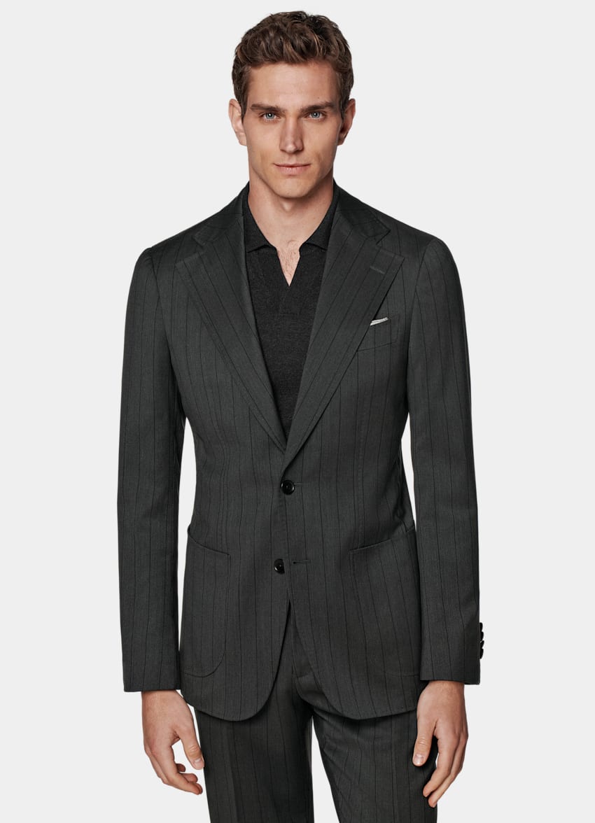 SUITSUPPLY Ren ull från Reda, Italien Havana randig mörkgrå kostym med tailored fit