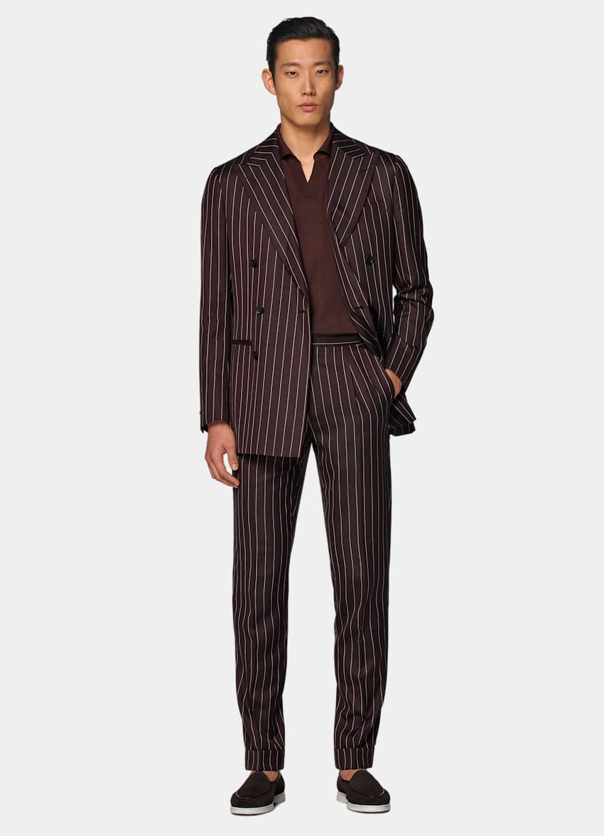 SUITSUPPLY Wool Silk Linen by E.Thomas, Italy Burgundy Striped Havana Suit