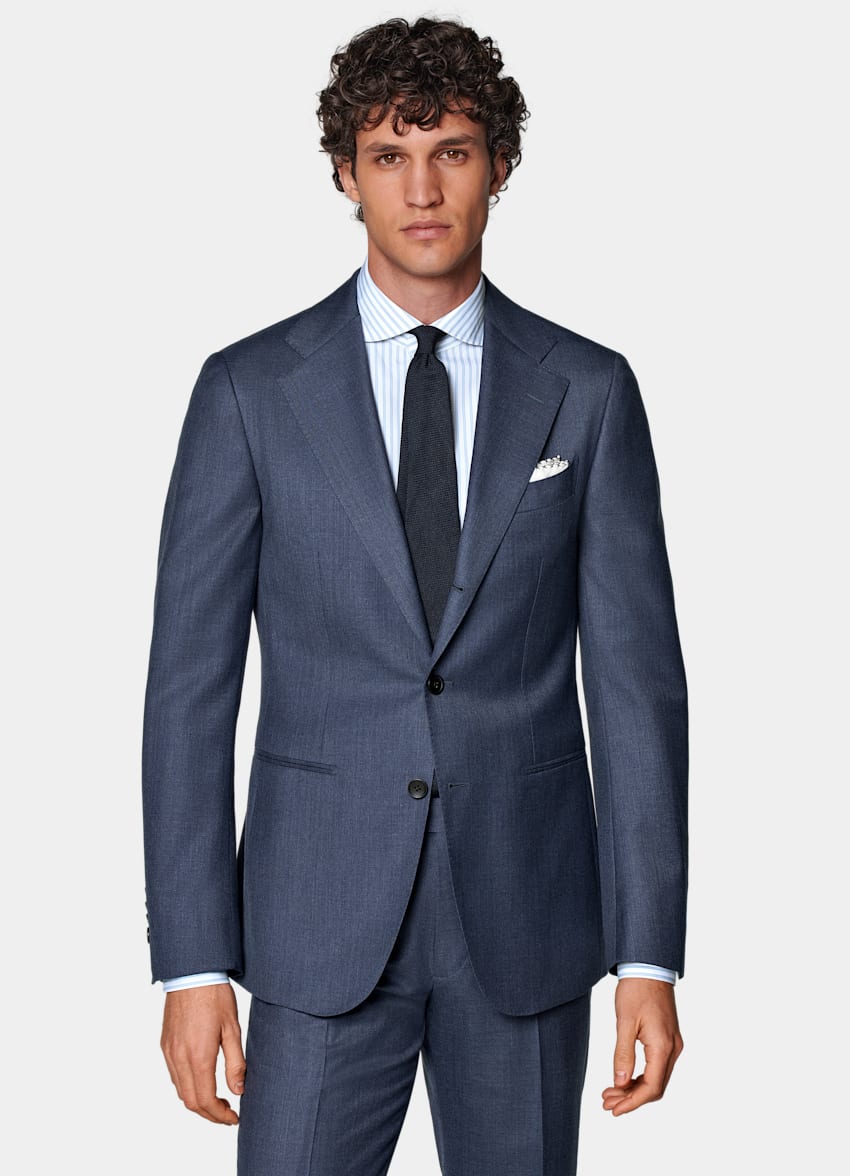 SUITSUPPLY Pure S130's Wool by E.Thomas, Italy Mid Blue Havana Suit