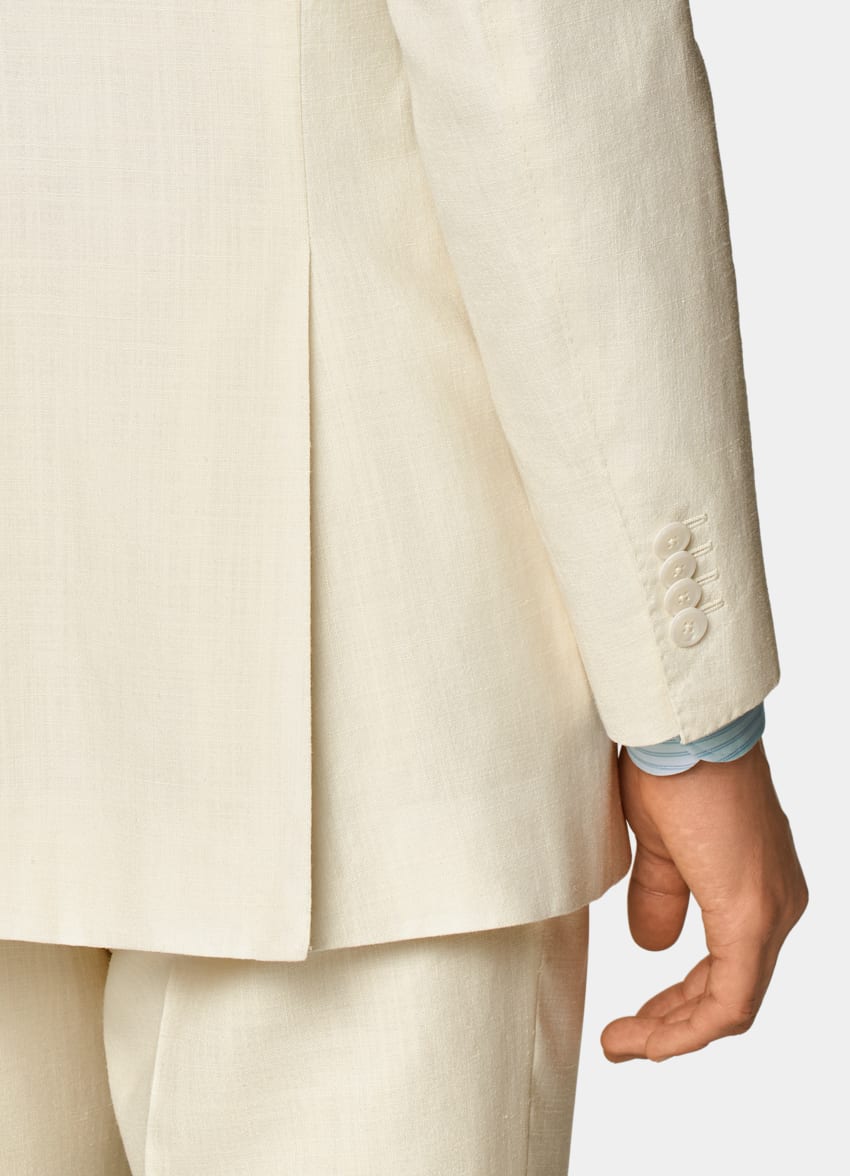 SUITSUPPLY 夏季 意大利 E.Thomas 生产的羊毛、丝绸、亚麻面料 Roma 米白色慵懒身型西装