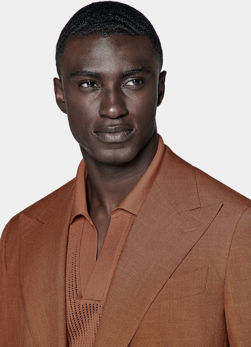 SUITSUPPLY Ull, silke och linne från E.Thomas, Italien Havana mörkt orange kostym med tailored fit