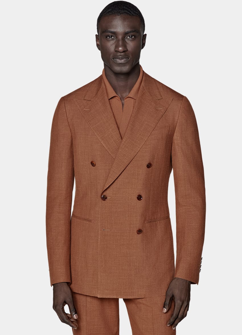 SUITSUPPLY Summer Wool Silk Linen by E.Thomas, Italy Dark Orange Tailored Fit Havana Suit