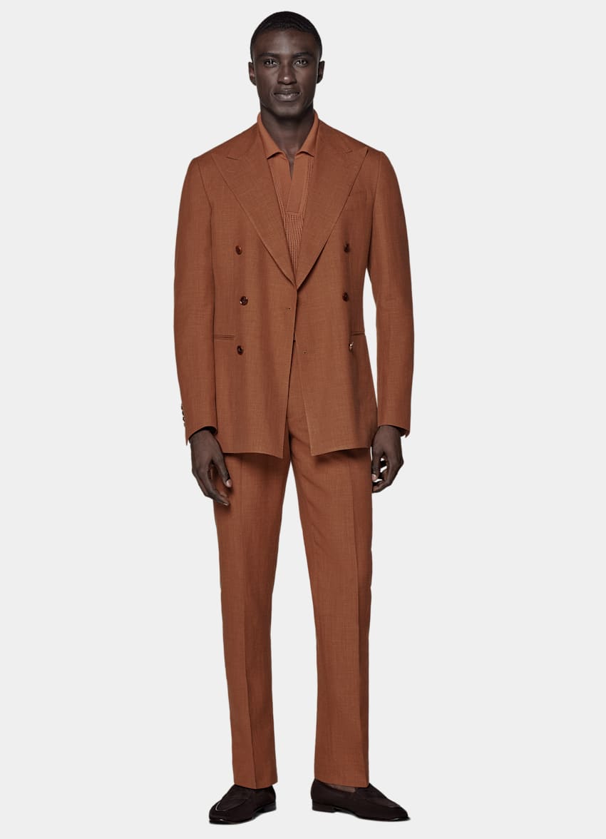 SUITSUPPLY Wool Silk Linen by E.Thomas, Italy Dark Orange Tailored Fit Havana Suit