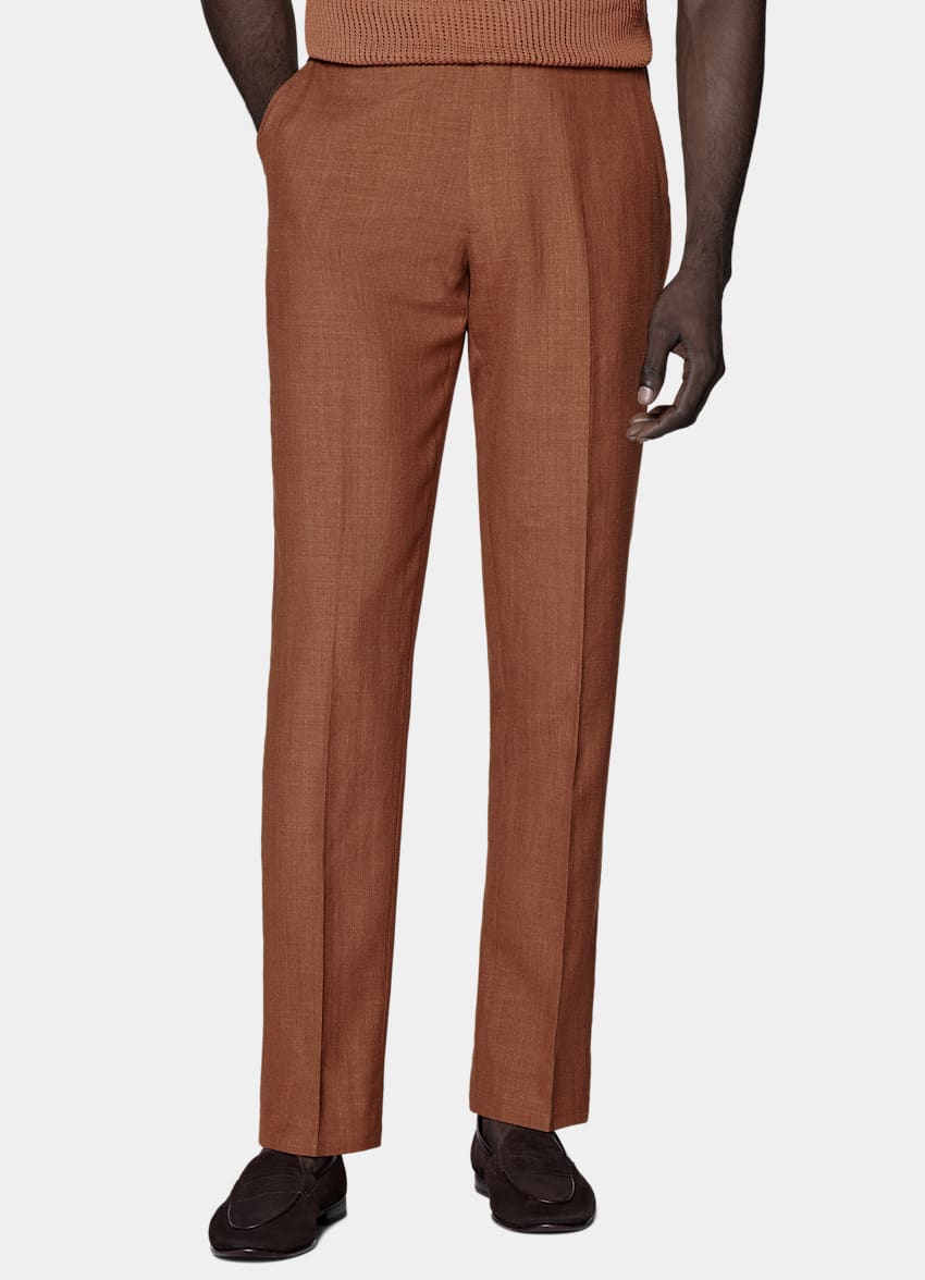 SUITSUPPLY Summer Wool Silk Linen by E.Thomas, Italy Dark Orange Tailored Fit Havana Suit