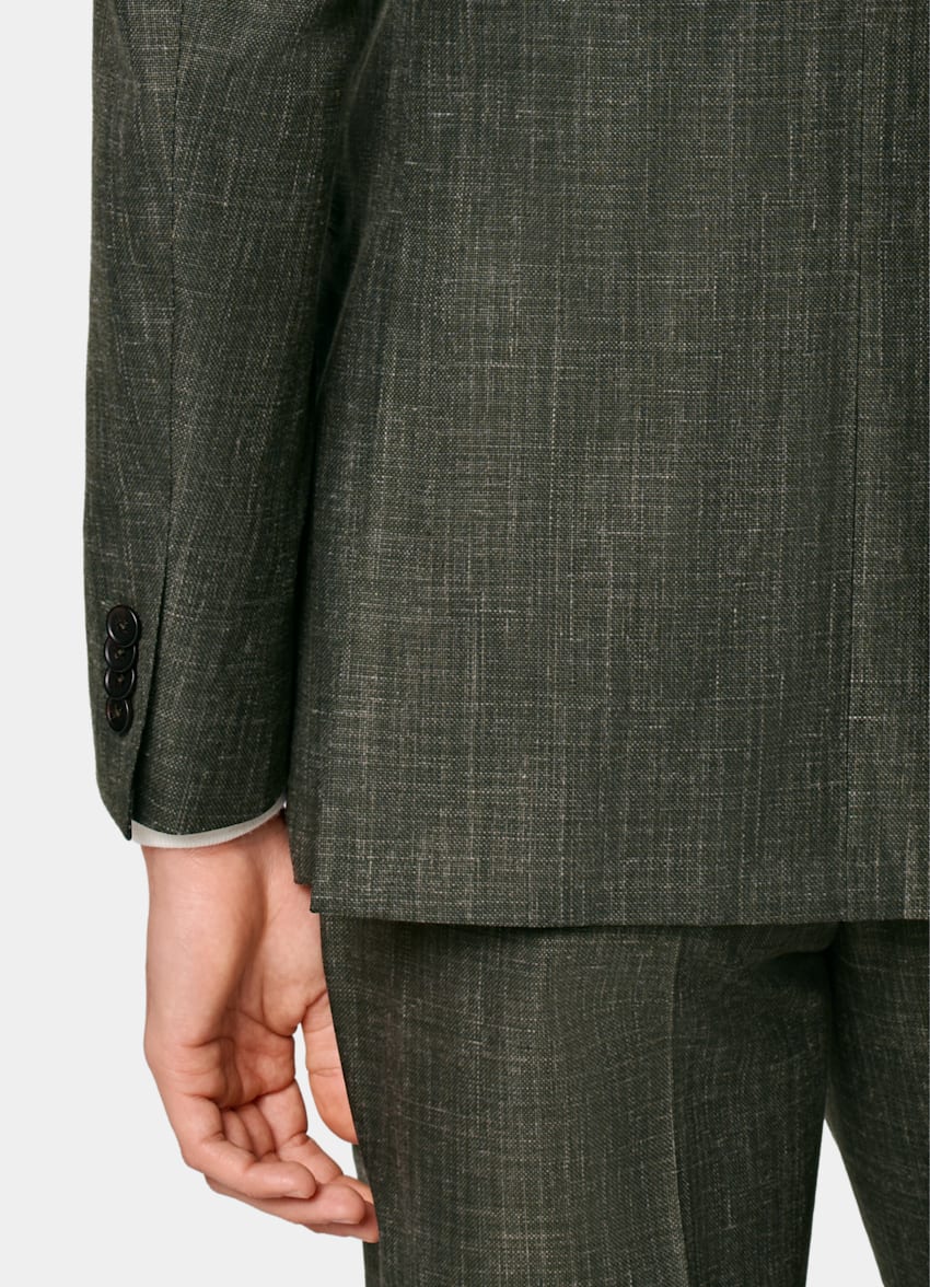 SUITSUPPLY Sommar Ull, silke och linne från E.Thomas, Italien Havana mörkgrön kostym med tailored fit