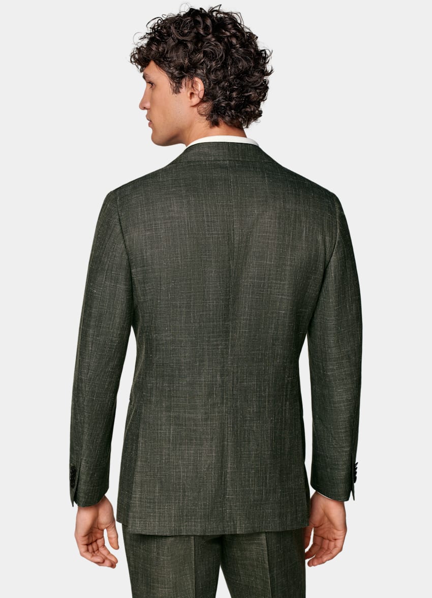 SUITSUPPLY Wool Silk Linen by E.Thomas, Italy Dark Green Tailored Fit Havana Suit