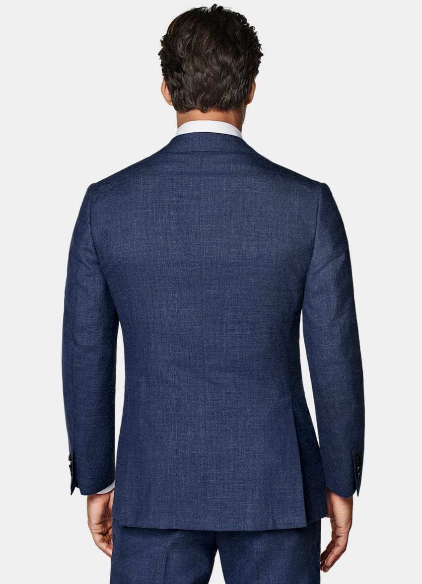 SUITSUPPLY Summer Wool Silk Linen by E.Thomas, Italy  Mid Blue Three-Piece Tailored Fit Havana Suit