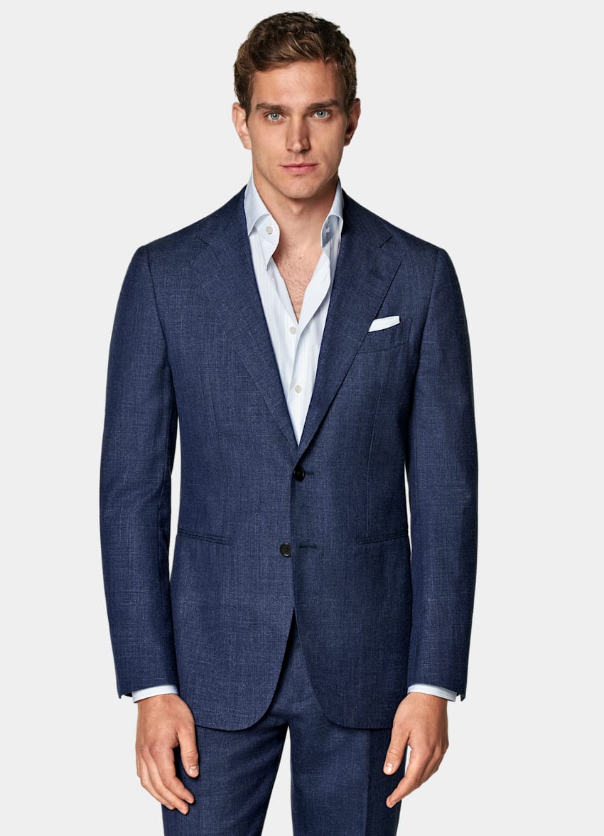 SUITSUPPLY Summer Wool Silk Linen by E.Thomas, Italy Mid Blue Tailored Fit Havana Suit