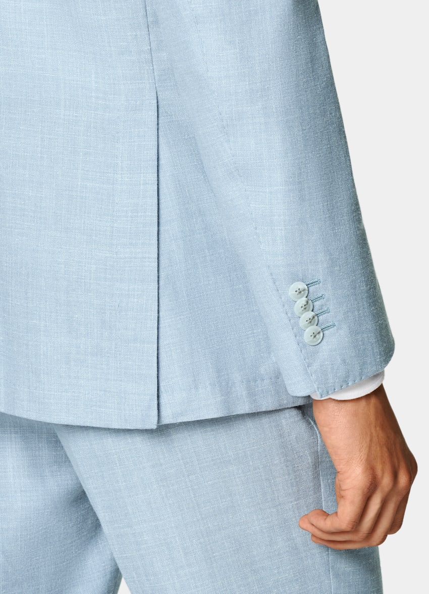 SUITSUPPLY 夏季 意大利 E.Thomas 生产的羊毛、丝绸、亚麻面料 Havana 浅蓝色合体身型西装