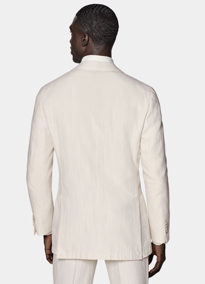 SUITSUPPLY Été Soie, lin, coton et polyamide - Ferla, Italie Costume Havana coupe Tailored blanc cassé à rayures