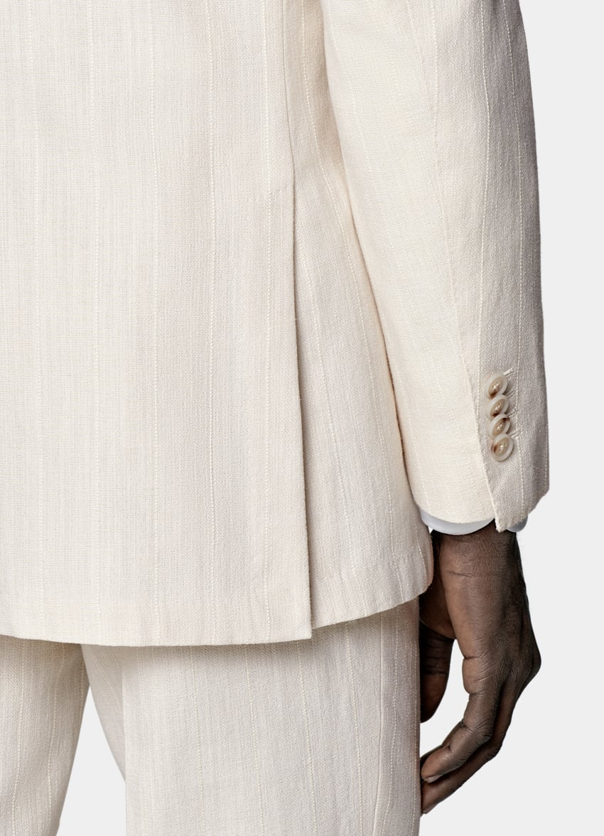 SUITSUPPLY Soie, lin, coton et polyamide - Ferla, Italie Costume Havana coupe Tailored blanc cassé à rayures