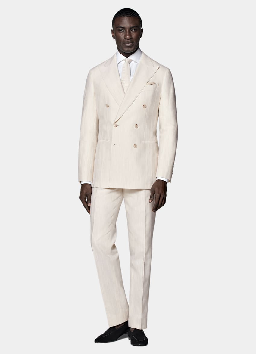 SUITSUPPLY Seide Leinen Baumwolle Polyamid von Ferla, Italien Havana Anzug off-white gestreift Tailored Fit