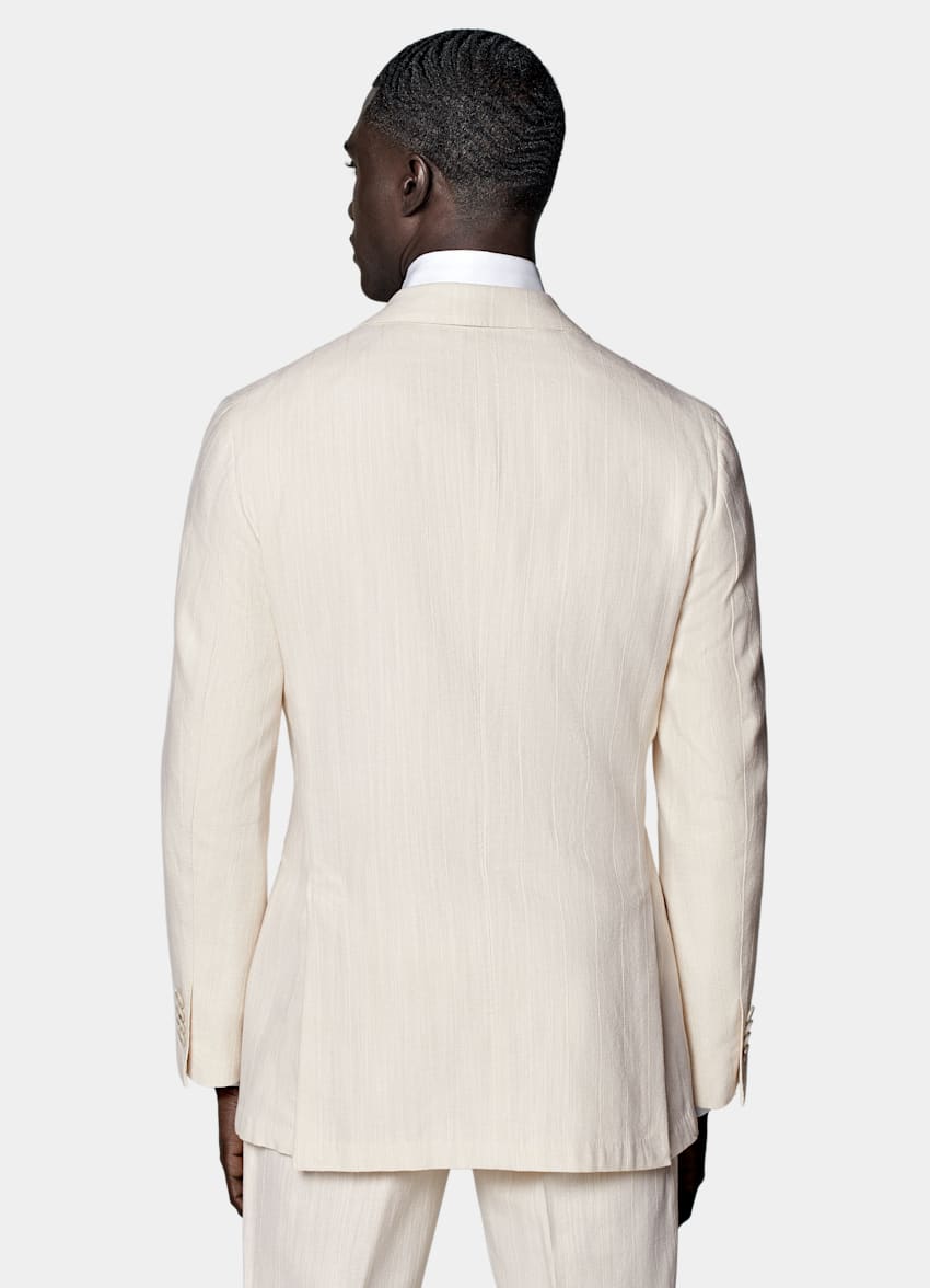 SUITSUPPLY 意大利 Ferla 生产的丝绸、亚麻、棉、锦纶面料 Havana 米白色合体身型条纹西装