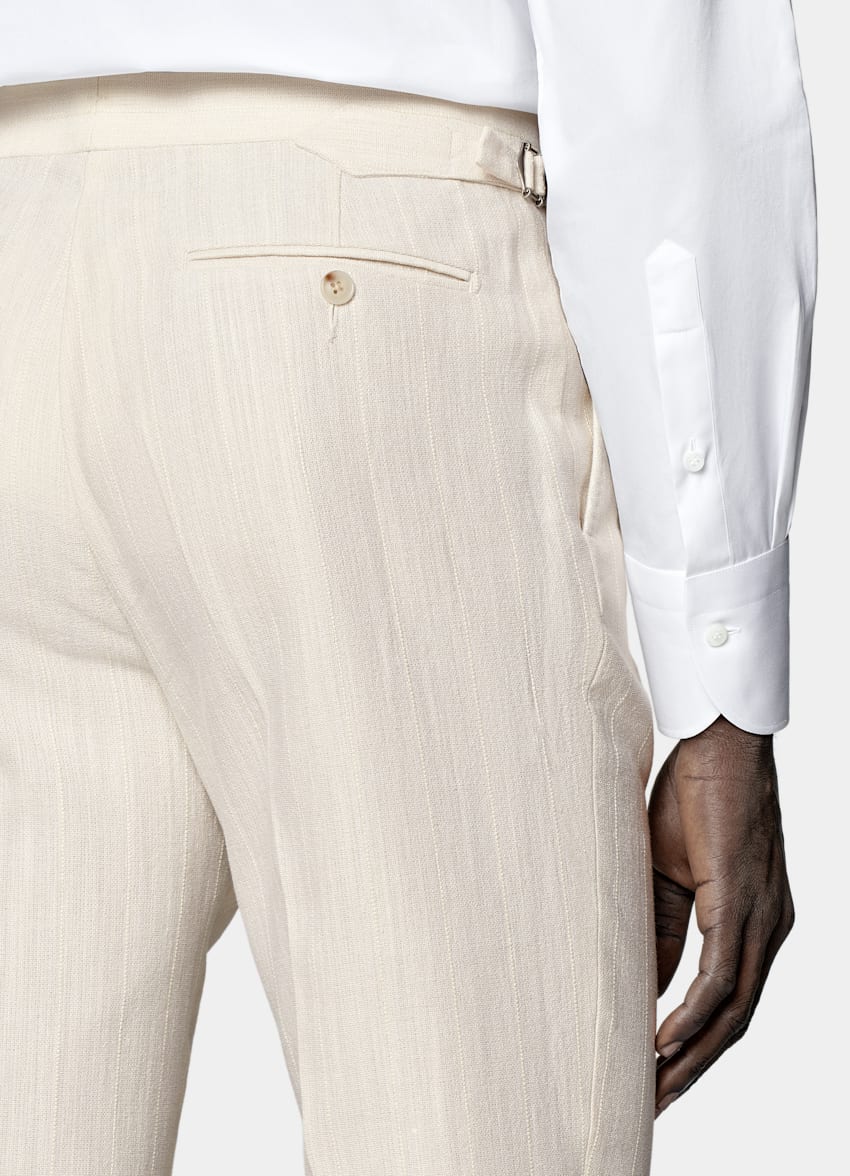 SUITSUPPLY Seide Leinen Baumwolle Polyamid von Ferla, Italien Havana Anzug off-white gestreift Tailored Fit