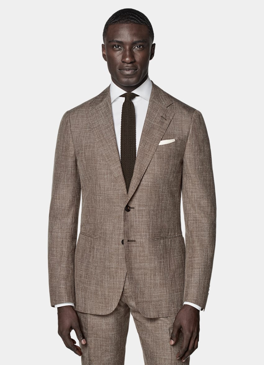 SUITSUPPLY Wool Silk Linen by Rogna, Italy Mid Brown Tailored Fit Havana Suit