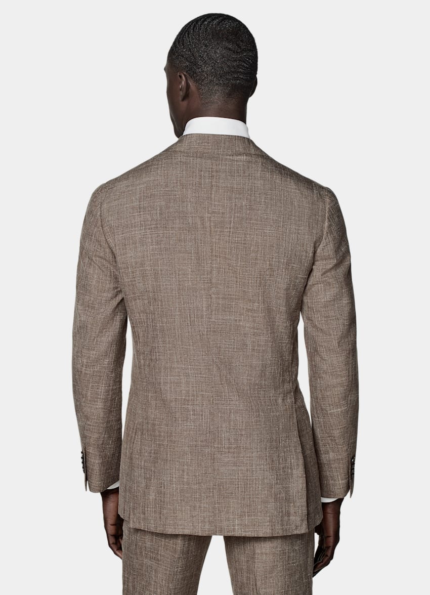 SUITSUPPLY 意大利 Rogna 生产的羊毛、丝绸、亚麻面料 Havana 中棕色合体身型西装