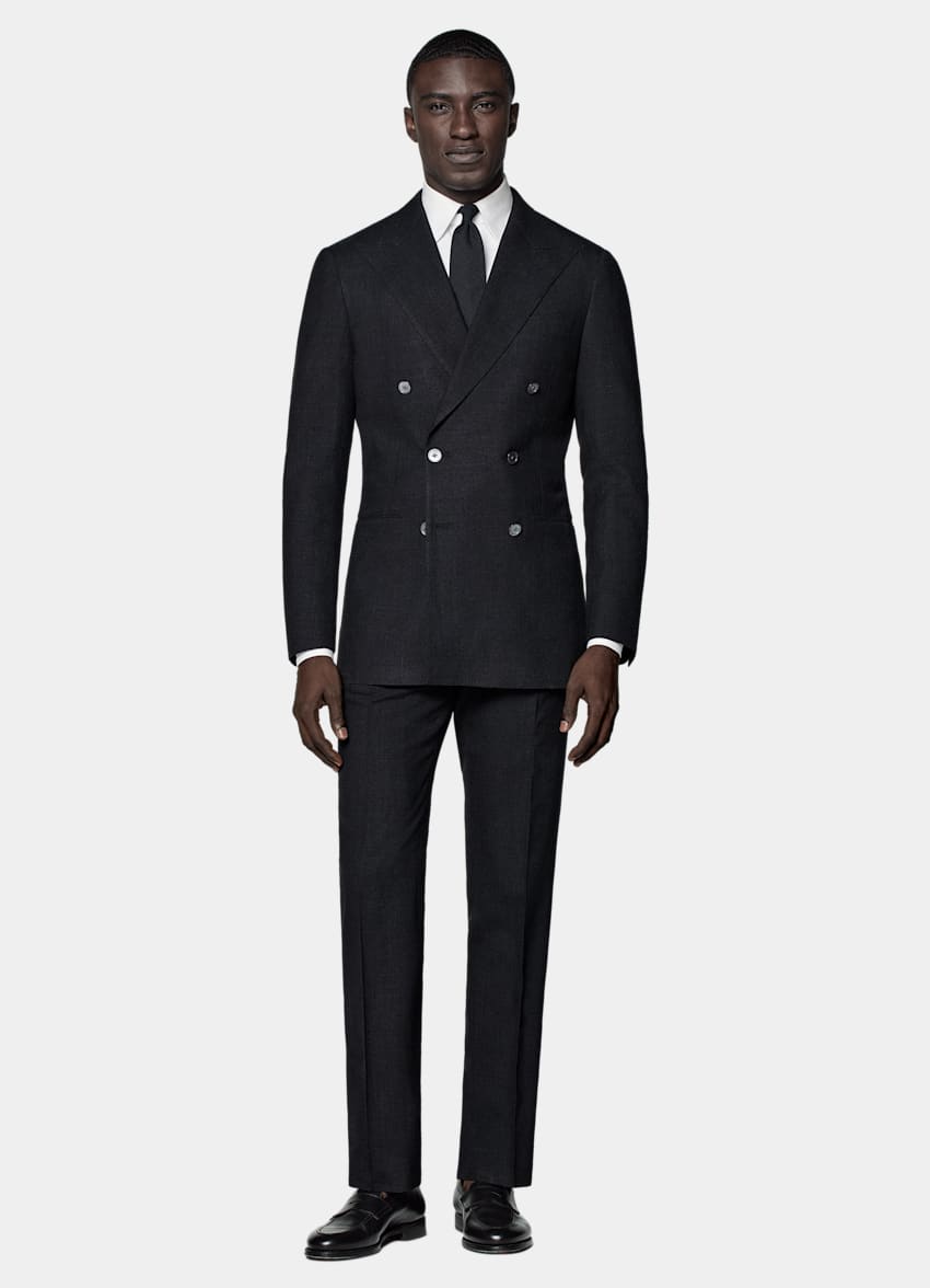 SUITSUPPLY Sommar Ull, silke och linne från E.Thomas, Italien Havana mörkgrå kostym med tailored fit