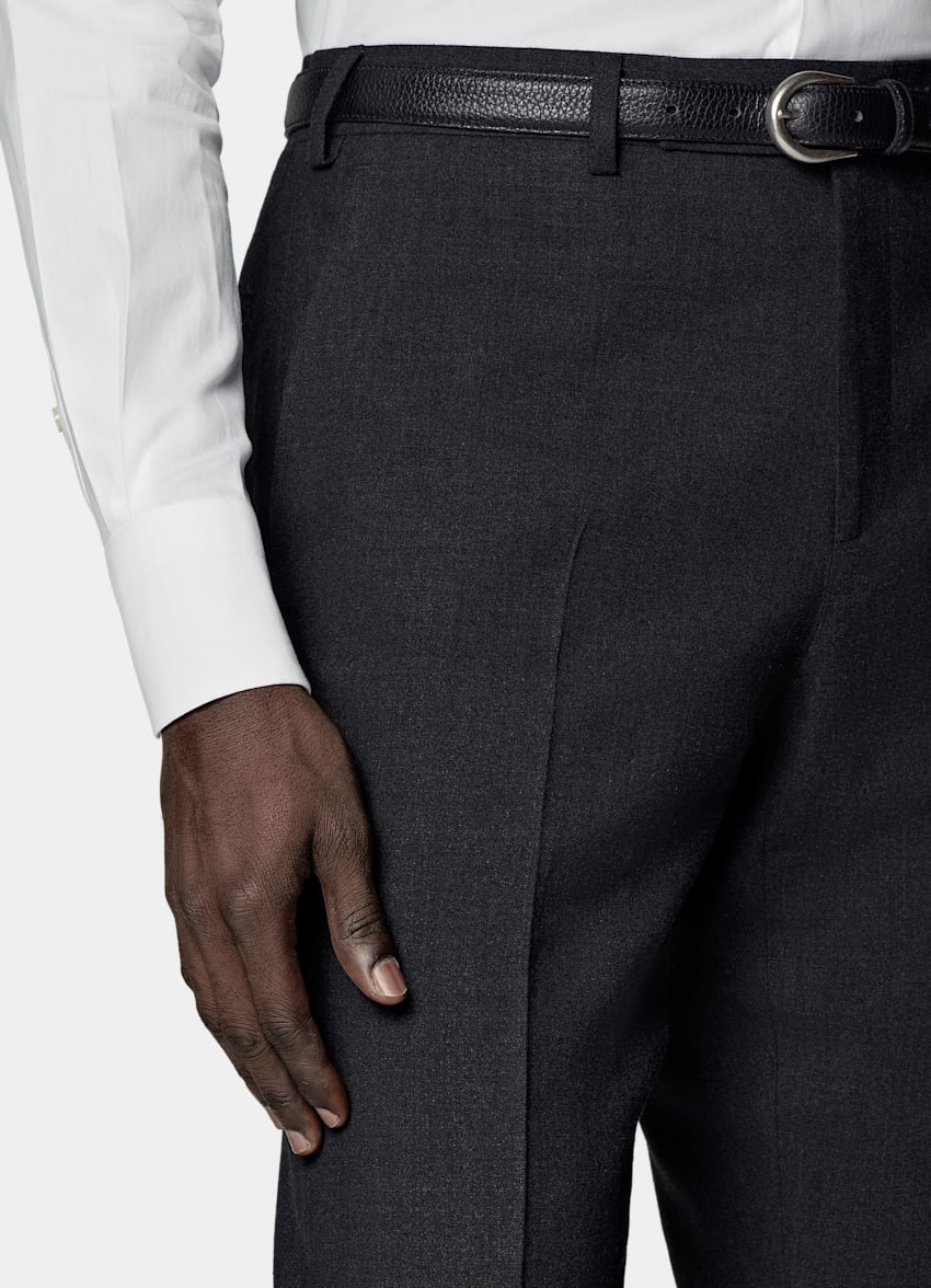 SUITSUPPLY Sommar Ull, silke och linne från E.Thomas, Italien Havana mörkgrå kostym med tailored fit
