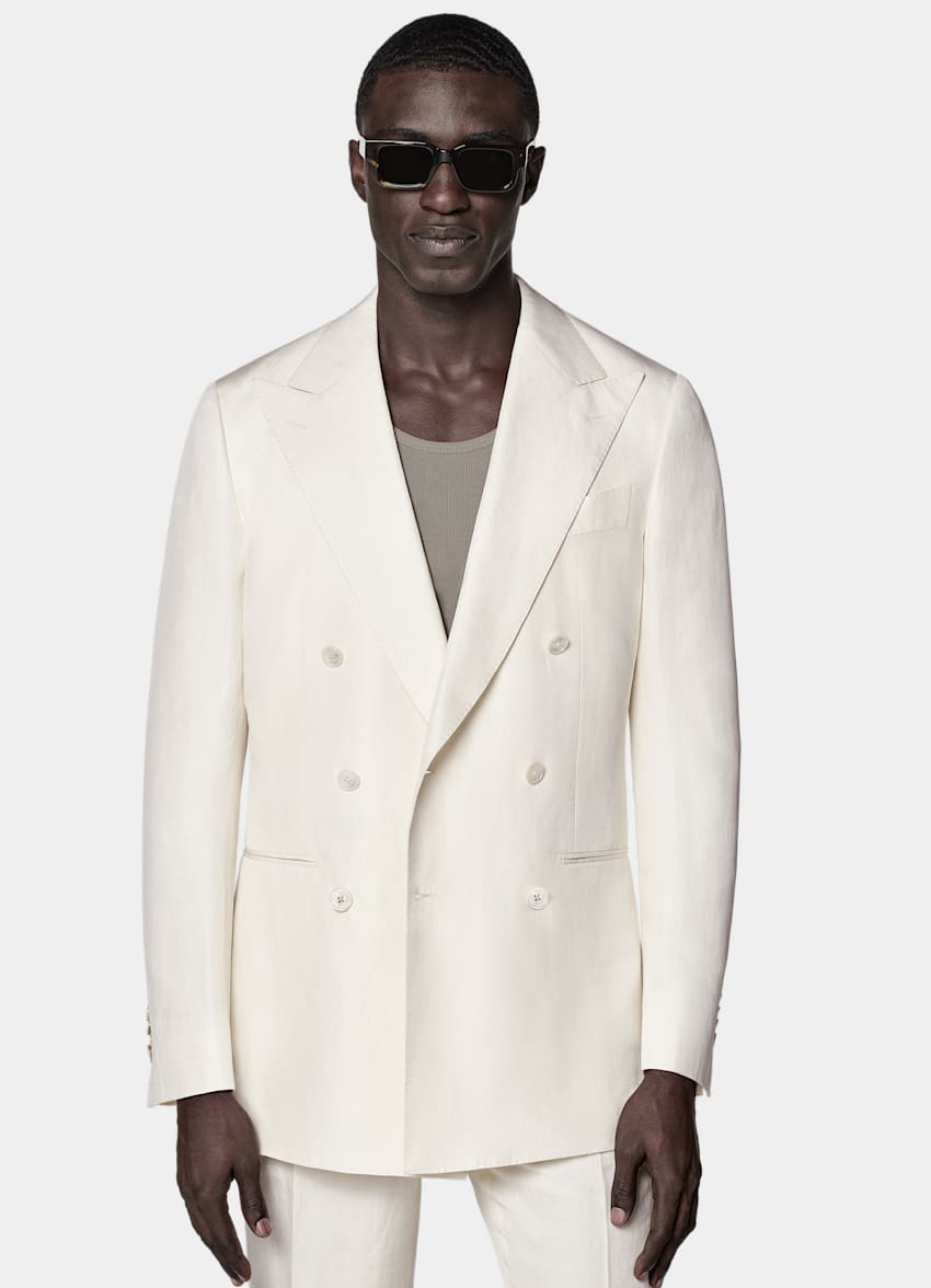 SUITSUPPLY Len/jedwab od Beste, Włochy Garnitur Havana tailored fit w odcieniu bieli