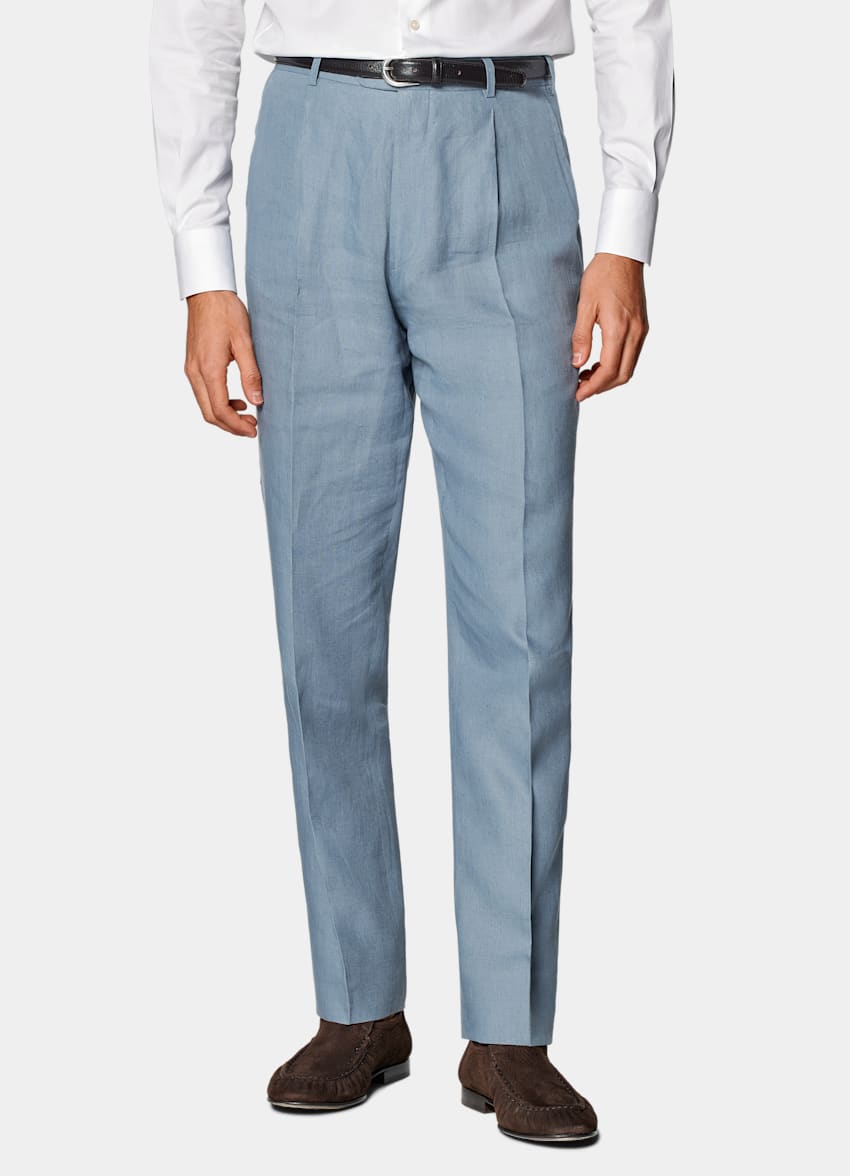 SUITSUPPLY Summer Pure Linen by Lanificio Ermenegildo Zegna, Italy Light Blue Relaxed Fit Roma Suit