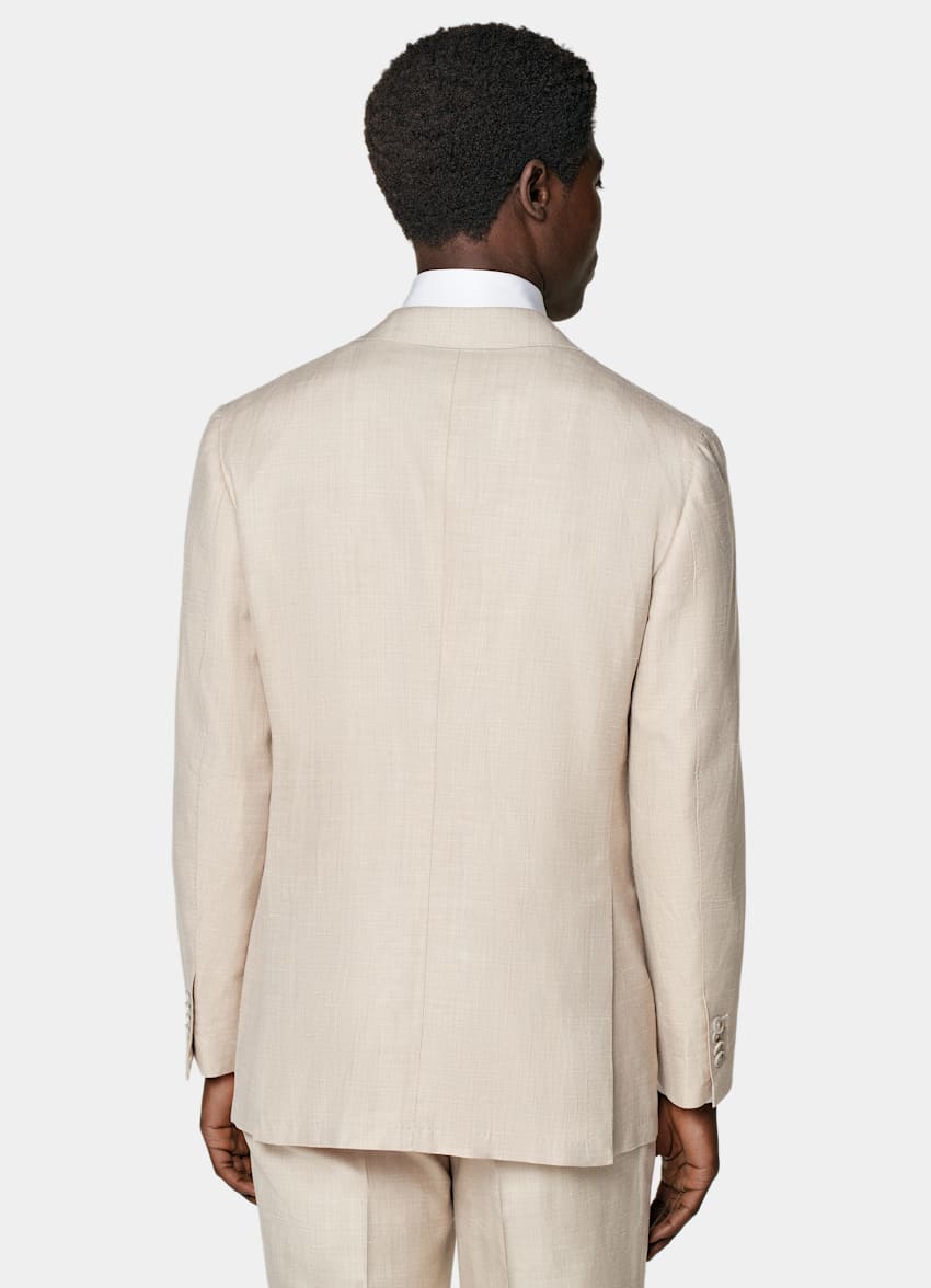 SUITSUPPLY Wool Silk Linen by Rogna, Italy Sand Herringbone Havana Suit