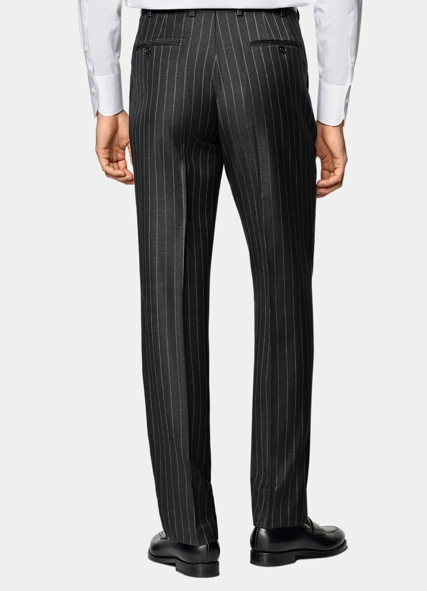 SUITSUPPLY Pure S130's Wool by Delfino, Italy Dark Grey Striped Milano Suit